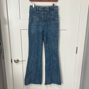 Cello Blue High-Waist Flare Jeans with Front Button Detail